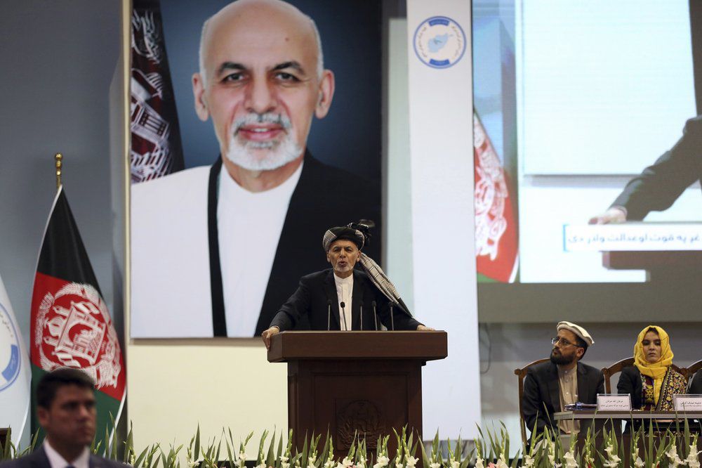 Afghan President Ashraf Ghani speaks on the last day of the Afghan Loya Jirga meeting